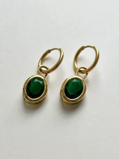 Green Oval Gemstone Hoops