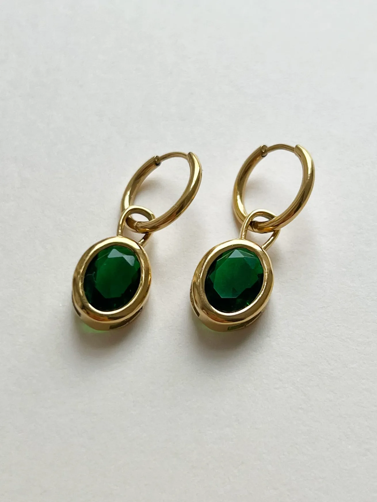 Green Oval Gemstone Hoops