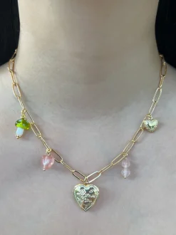 Heart Locket Charm Necklace with Mushroom - Springtime