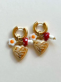 Heart Locket Chunky Hoops - Red Mushroom/Eggy Flower