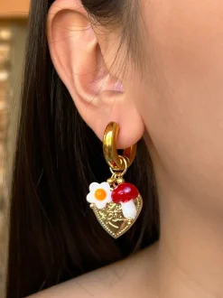 Heart Locket Chunky Hoops - Red Mushroom/Eggy Flower