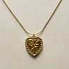 Heart Rose Pendant Necklace - Stainless Steel, Gold