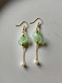 Infinity Jade Drop Earrings with Pearl