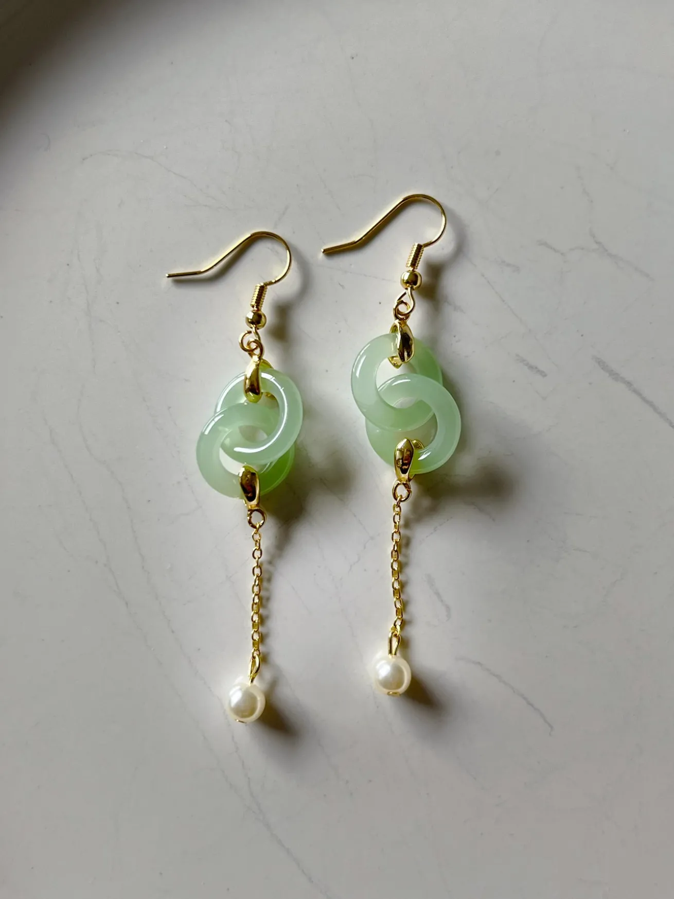 Infinity Jade Drop Earrings with Pearl