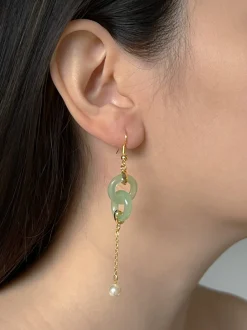 Infinity Jade Drop Earrings with Pearl