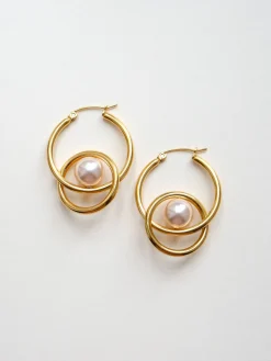 Intersect Gold Hoops With Pearls