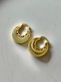 Intricate Jade Hoops