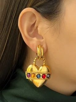 Large Baroque Heart with Gemstones Clip-Ons (Vintage)