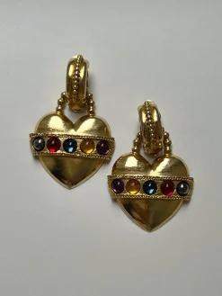 Large Baroque Heart with Gemstones Clip-Ons (Vintage)