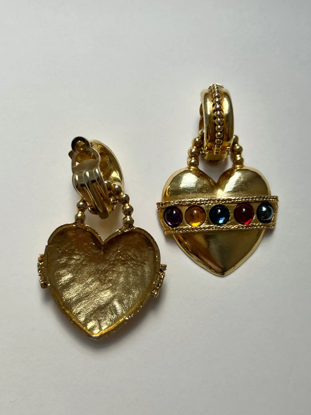 Large Baroque Heart with Gemstones Clip-Ons (Vintage)