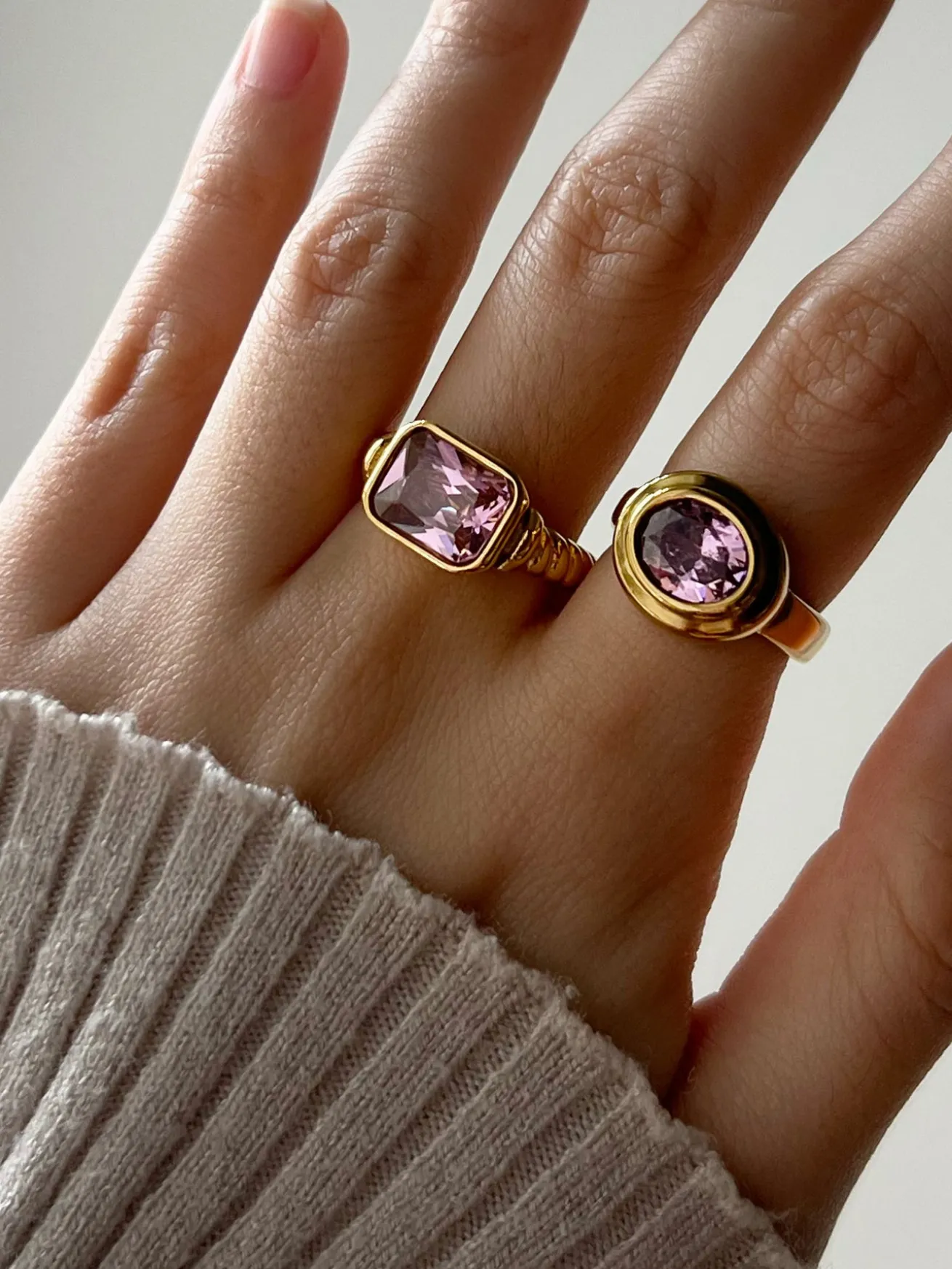 Large Oval Gemstone Ring - Pink