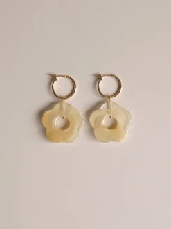 Little Flower Hoops - Marbled Oat *18K Gold-plated