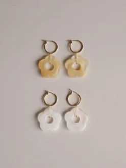 Little Flower Hoops - Marbled Oat *18K Gold-plated