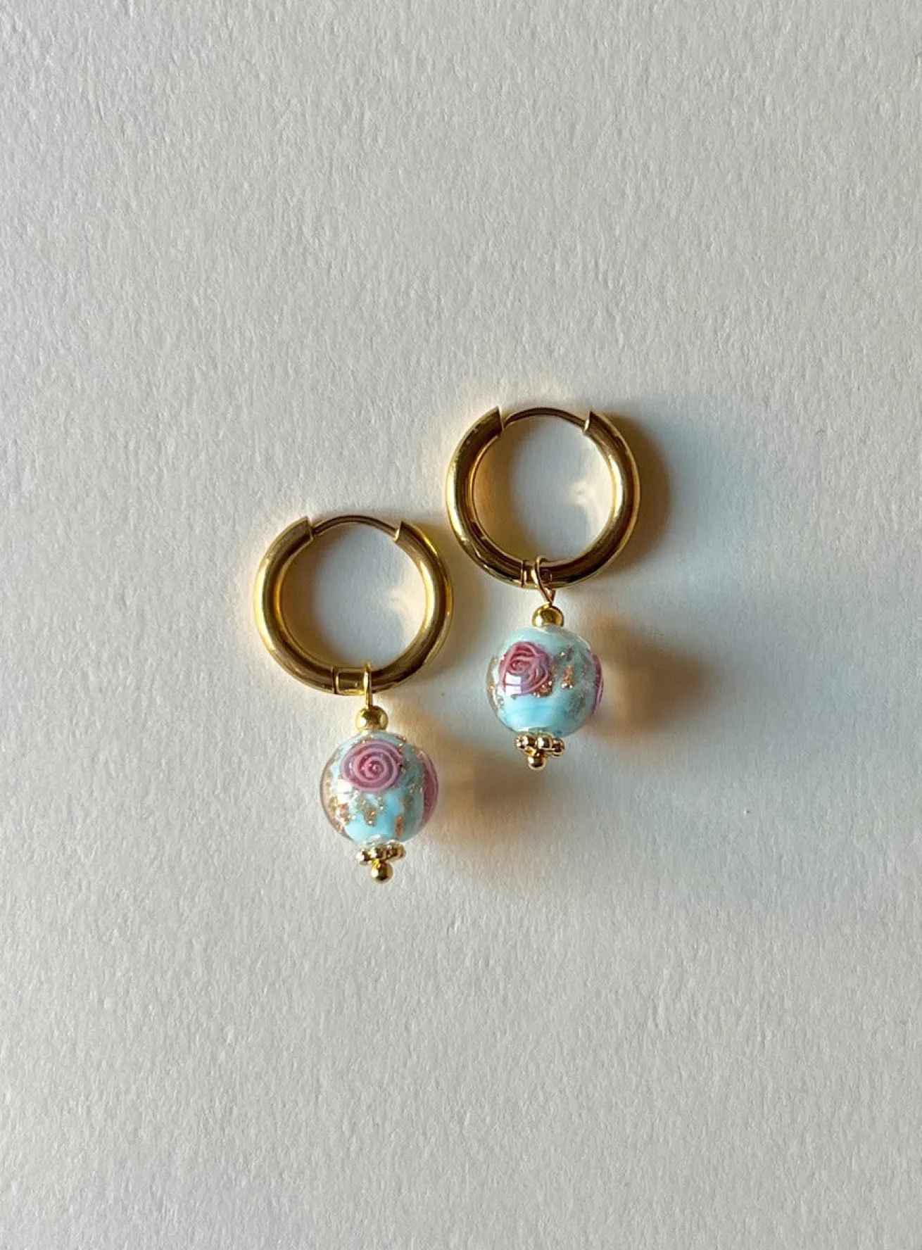 Little Hoops with Eclectic Glass Beads - Aquamarine