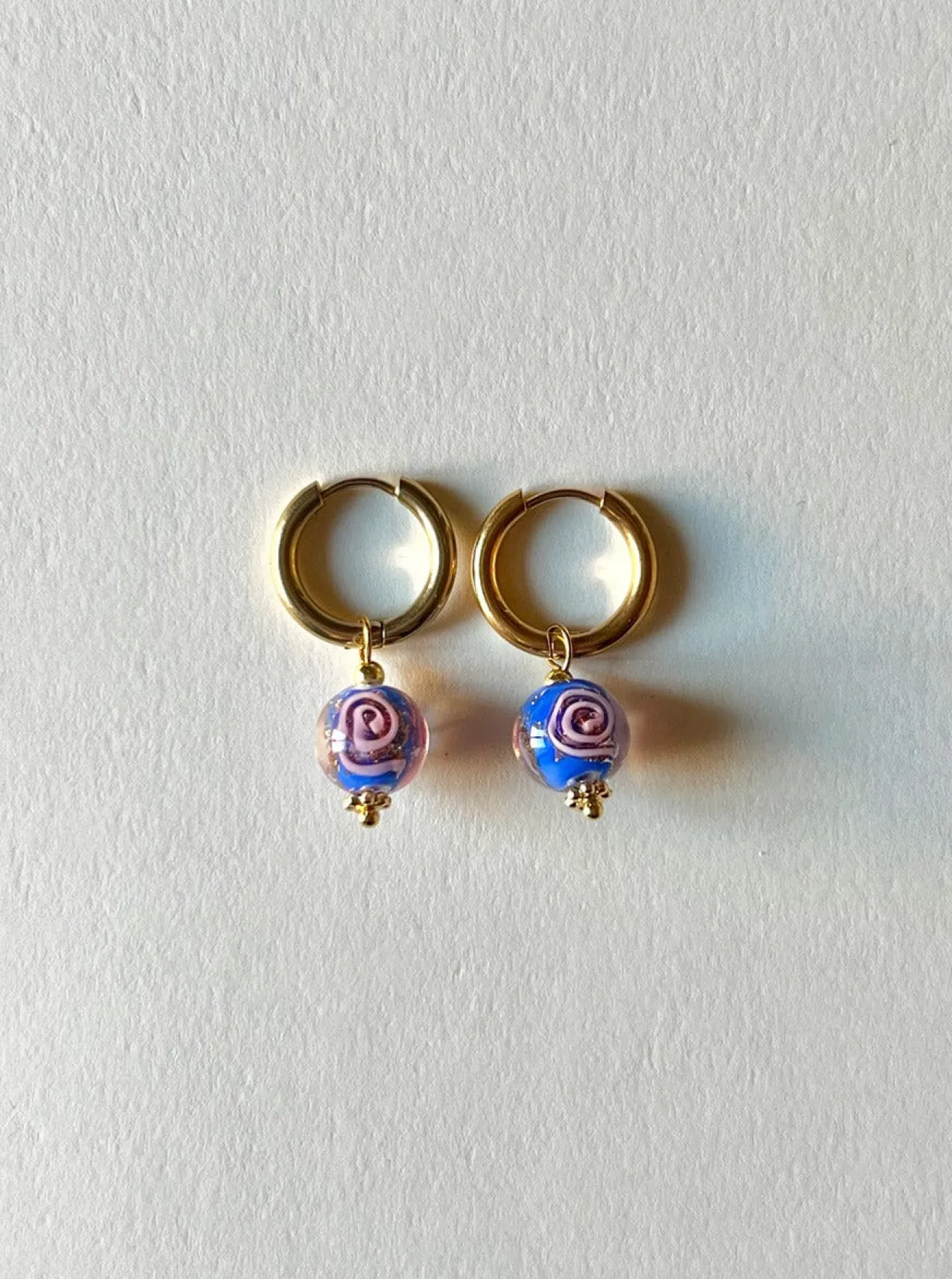Little Hoops with Eclectic Glass Beads - China Blue