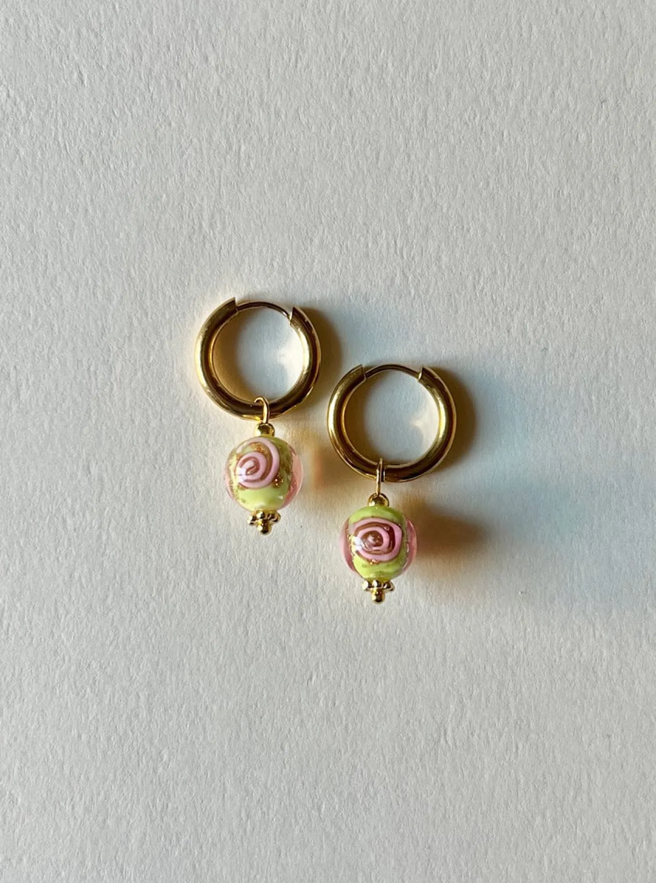 Little Hoops with Eclectic Glass Beads - Green Apple