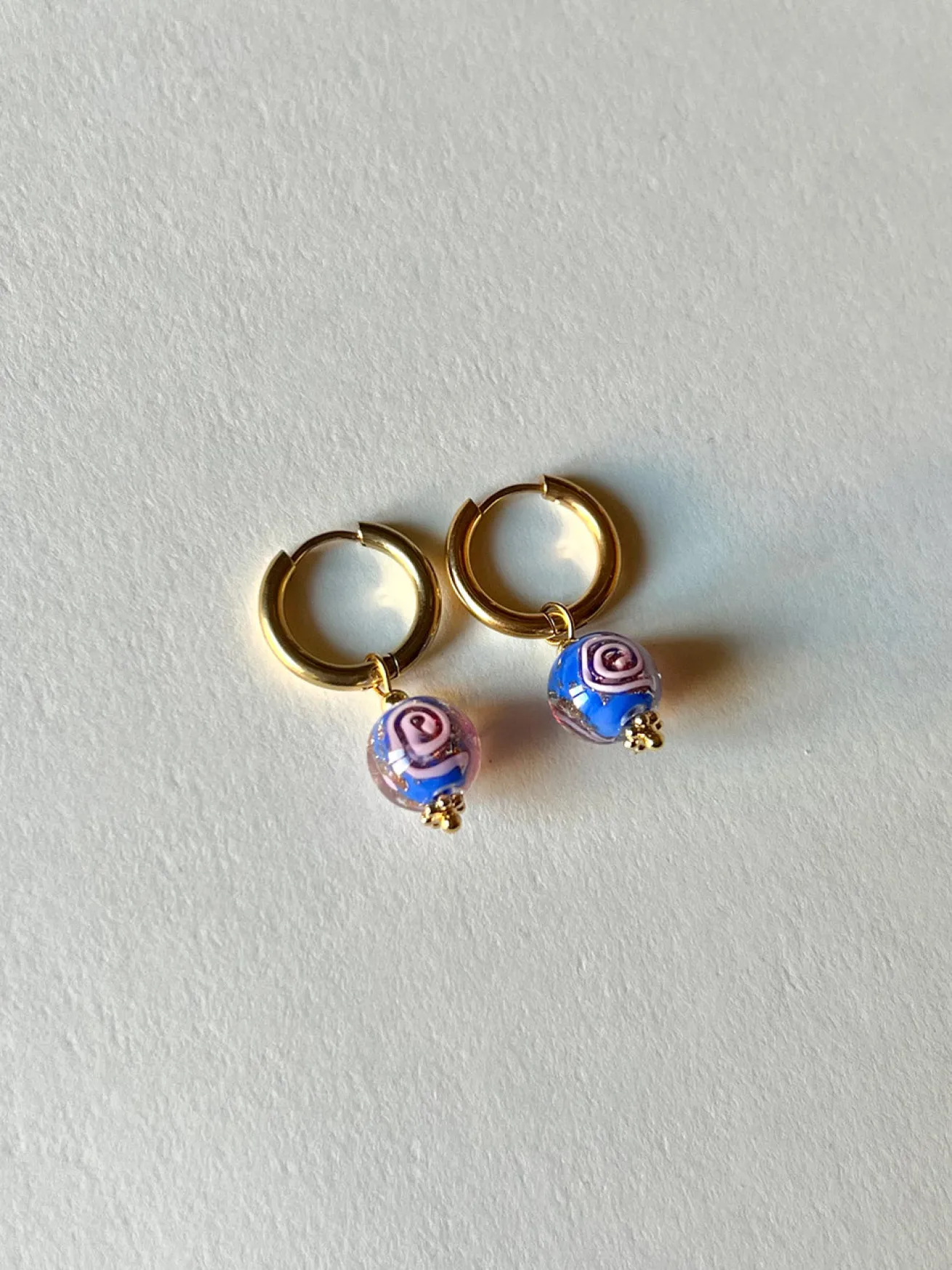 Little Hoops with Eclectic Glass Beads - China Blue