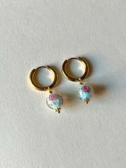 Little Hoops with Eclectic Glass Beads - Aquamarine