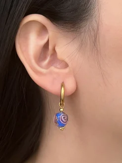 Little Hoops with Eclectic Glass Beads - China Blue