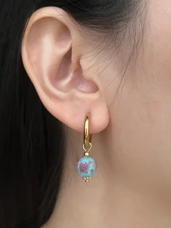Little Hoops with Eclectic Glass Beads - Aquamarine