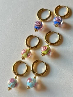 Little Hoops with Eclectic Glass Beads - Aquamarine