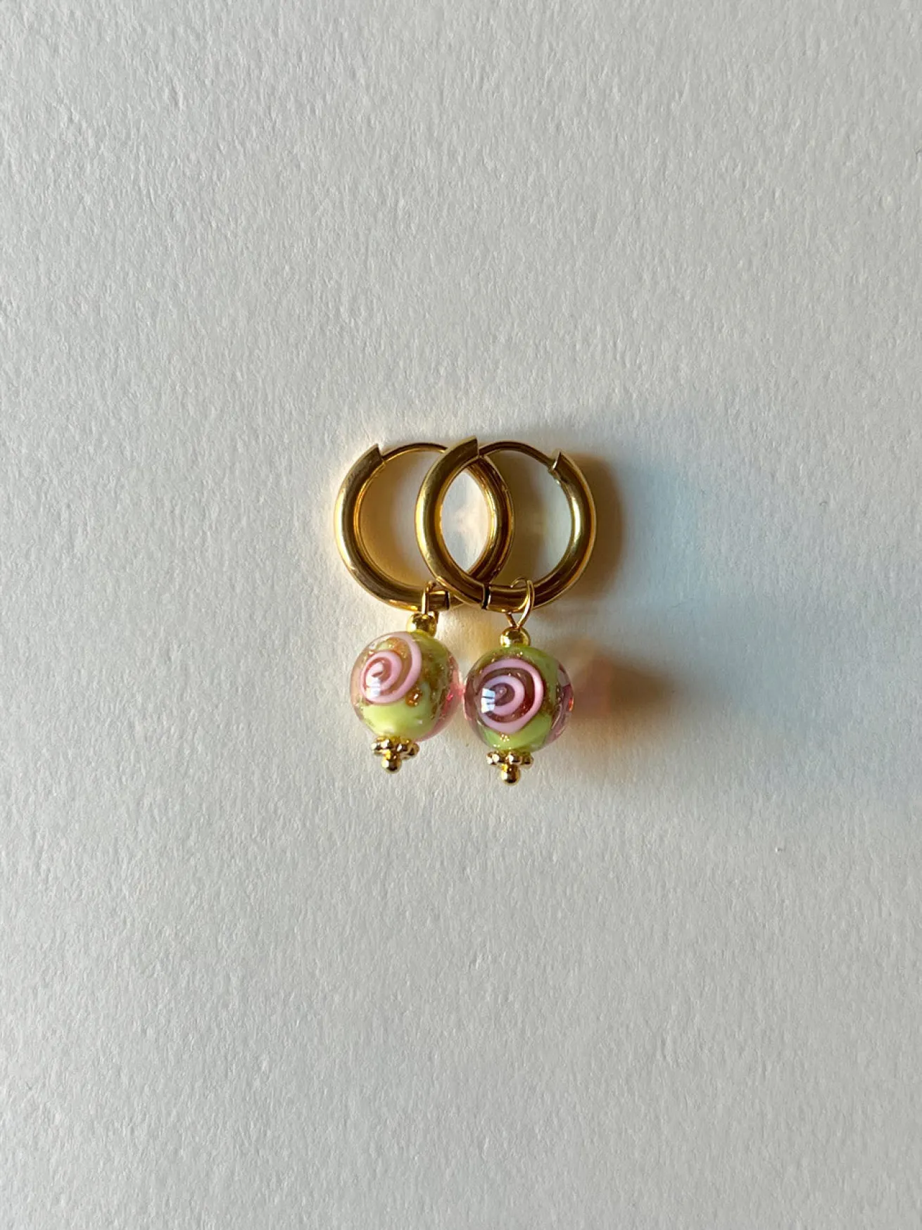 Little Hoops with Eclectic Glass Beads - Green Apple