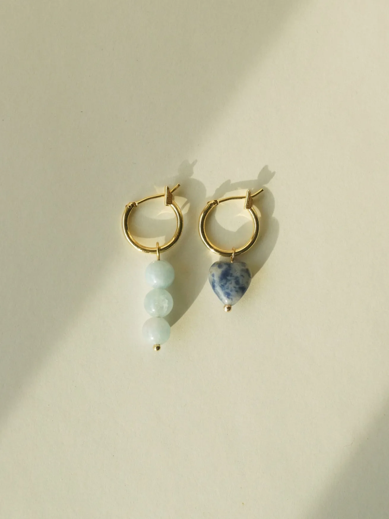 Little Stone Heart Mismatched Hoops - Blue