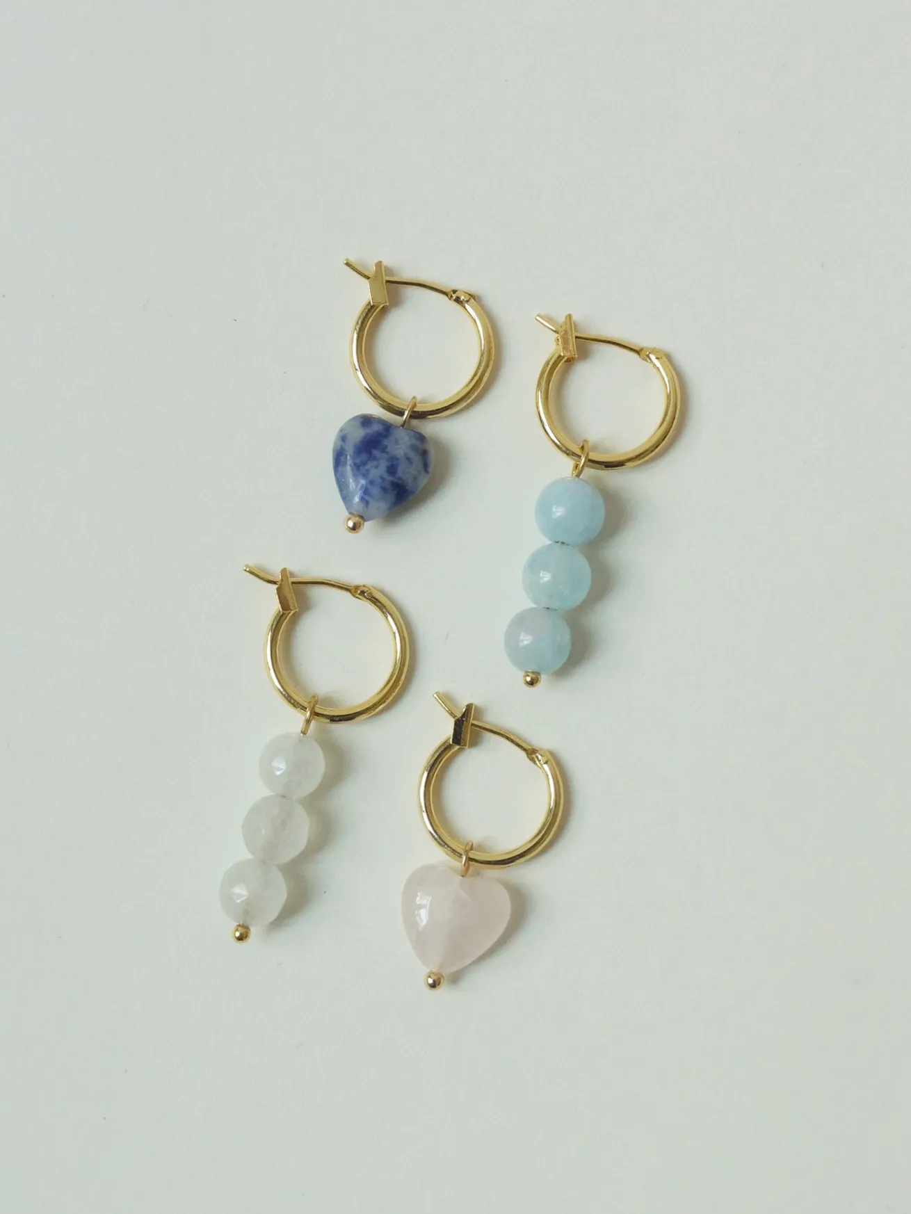 Little Stone Heart Mismatched Hoops - Blue