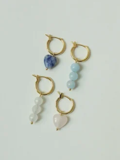 Little Stone Heart Mismatched Hoops - Pink/White