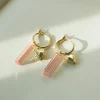 Locket & Glass Dangle Hoops - Pink