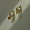 Locket & Glass Dangle Hoops - Clear