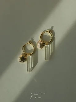 Locket & Glass Dangle Hoops - Clear