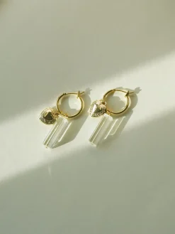Locket & Glass Dangle Hoops - Clear
