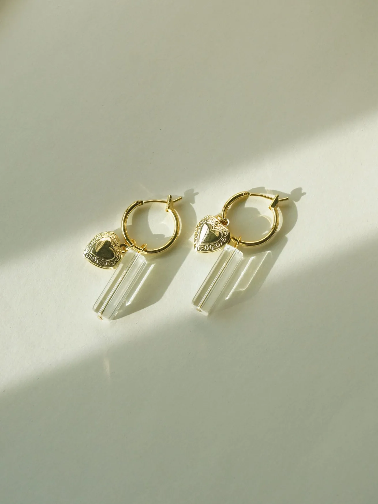 Locket & Glass Dangle Hoops - Clear