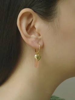 Locket & Glass Dangle Hoops - Pink
