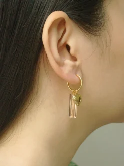 Locket & Glass Dangle Hoops - Clear