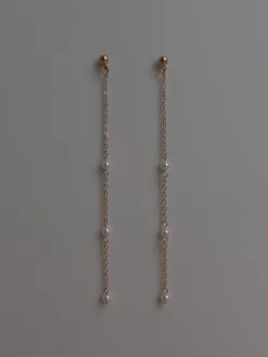 Long Dangle Petite Pearl Earrings