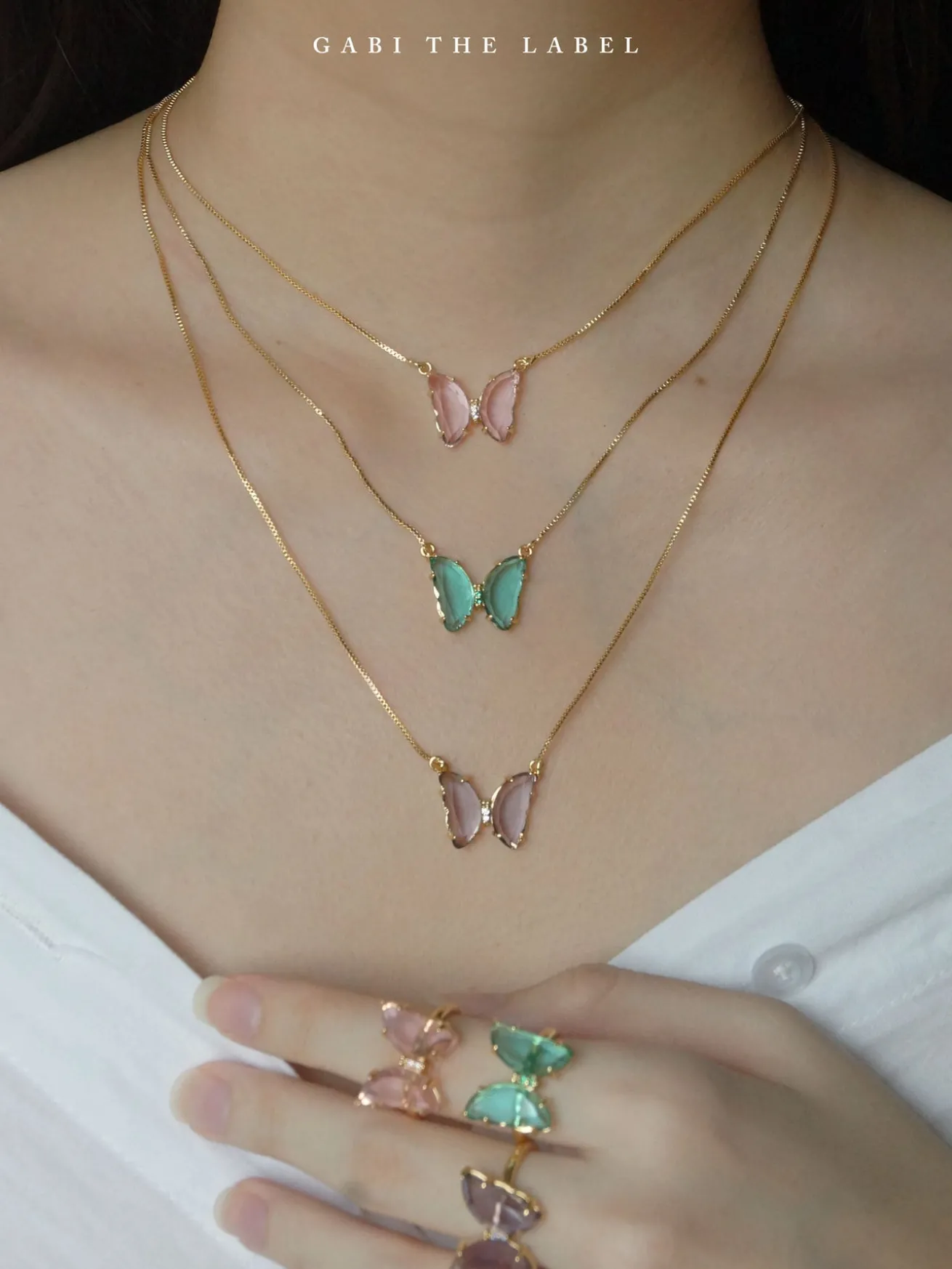 LOVEDAY Butterfly Ring - Seafoam Green *Gold-plated