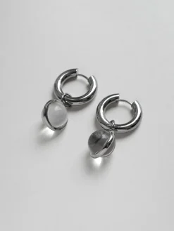 Lucite Globule Hoops - Silver