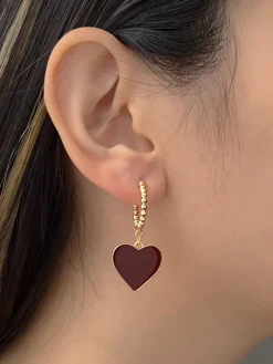 Maroon Red Heart Hoops