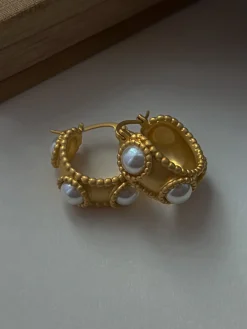 Matte Gold Vintage Pearl Hoops