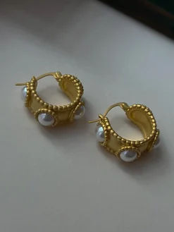 Matte Gold Vintage Pearl Hoops