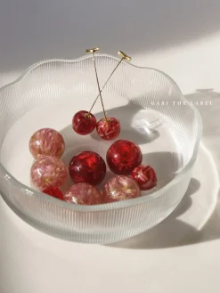 MIKA Floral Cherry Earrings - Clear Pink *Gold-plated stems