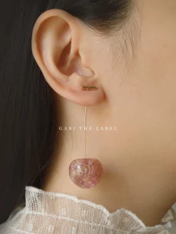 MIKA Floral Cherry Earrings - Clear Pink *Gold-plated stems
