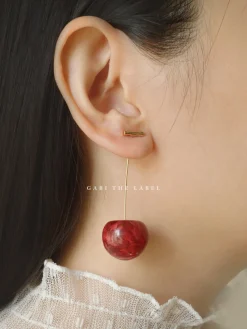 MIKA Floral Cherry Earrings - Red *Gold-plated stems