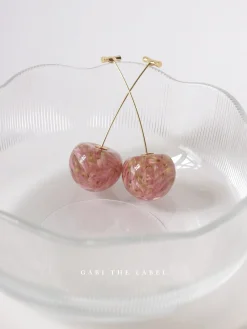 MIKA Floral Cherry Earrings - Clear Pink *Gold-plated stems
