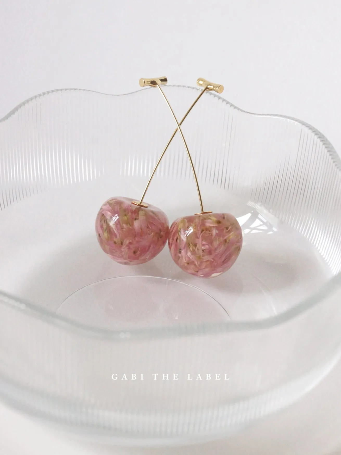 MIKA Floral Cherry Earrings - Clear Pink *Gold-plated stems