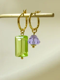 Mismatched Colour Glass Crystal Hoops