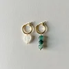 Mismatched Stone Hoop Earrings - Clear Quartz/Green