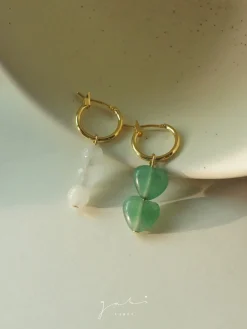 Mismatched Stone Hoop Earrings - Aventurine